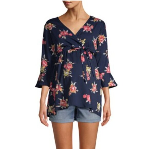 NWT Time and Tru Maternity Roll Cuff Blue Medium Wash Denim Shorts Sz M - Picture 2 of 7